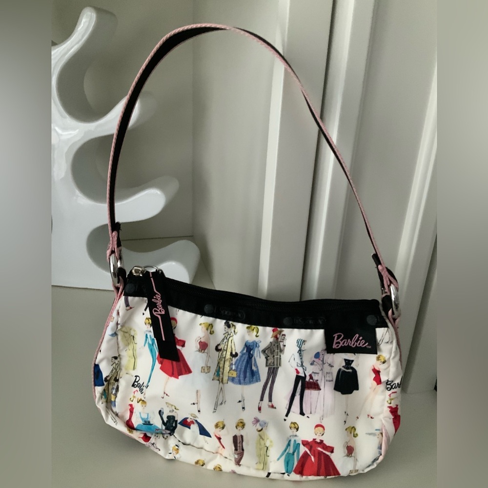 LESPORTSAC x Barbie White Printed Shoulder Bag with Pink Strap